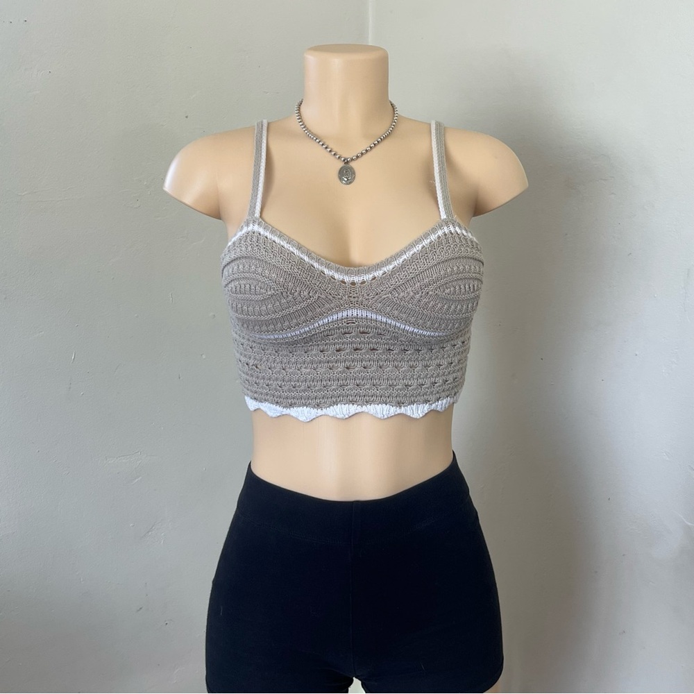 Tan and White Crocheted Camisole